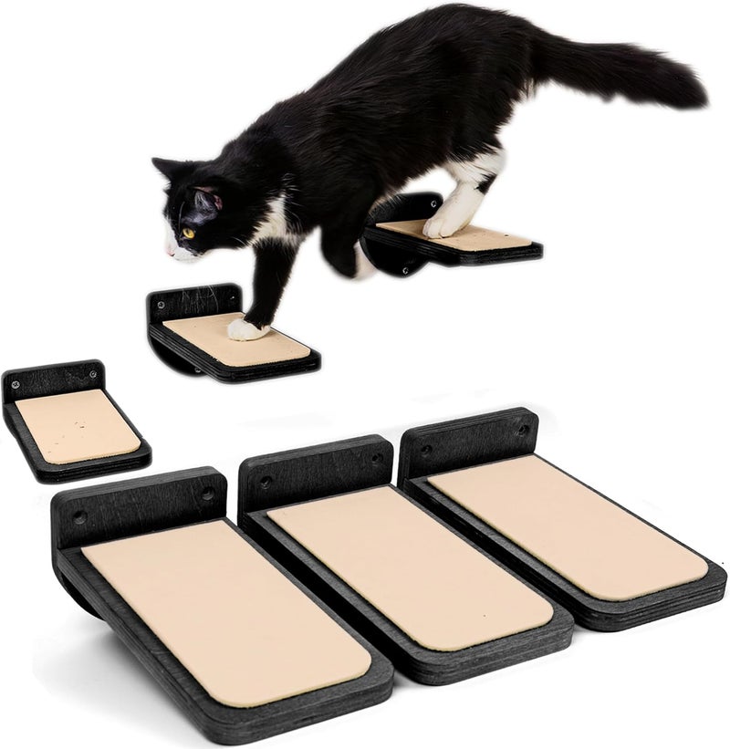 INICIO Cat Wall Stairs - Set of 3 Wall Steps for Cats to Climb with Fixtures, 9.3"x4.7" - Floating Steps for Climbing or Playing - for Kittens and Adult Cats, Black - Image 1